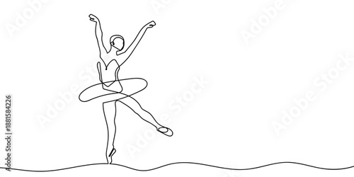 A continuous artistic line a woman performing ballet jumping. outline minimalist vector illustration Editable stroke.