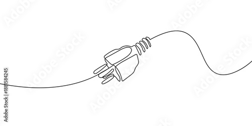Continuous, colored line art of a power cord plug. outline minimalist vector illustration Editable stroke.