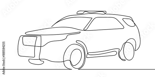 The continuous artistic lines of a police car. outline minimalist vector illustration Editable stroke.
