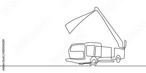 The continuous artistic line a fire truck spraying water to extinguish a fire. outline minimalist vector illustration Editable stroke.