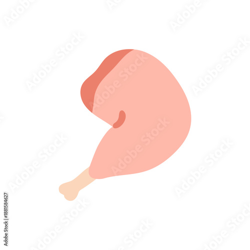 Chicken drumstick. Bird meat. Raw fresh poultry leg and thigh with bone and skin. Uncooked quarter, butchery product, food for cooking. Flat vector illustration isolated on white background