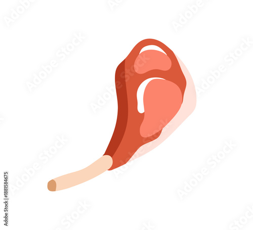 Ham, pork leg on bone. Raw fresh meat product. Uncooked shank with fat, Animal food for cooking. Butchery snack, produce. Flat vector illustration isolated on white background