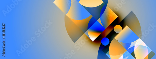 Abstract composition featuring curved shapes, vibrant colors. Blue dominates background, orange accents present. Modern digital art.
