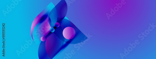 Abstract shapes blend, creating vibrant blue, purple gradients. Fluid forms suggest movement, depth, modern design aesthetic.