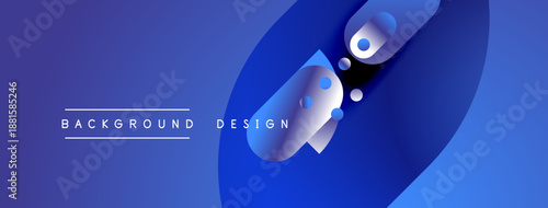 Abstract blue shapes overlap, creating dynamic gradient effect. Text reads background design. Modern, clean aesthetic.