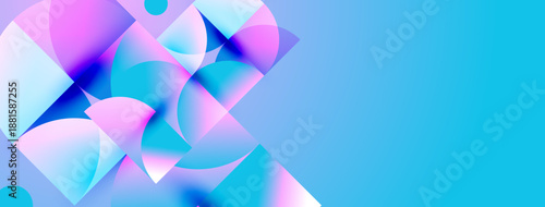 Abstract shapes overlap, creating vibrant blue, pink hues. Modern design suggests fluidity, energy, digital art. Smooth gradients dominate composition.