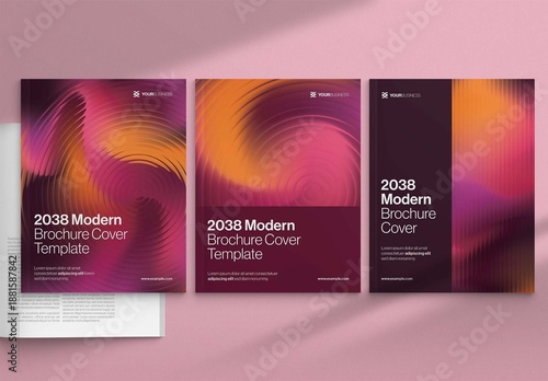 Brochure Cover Template & Front Page Design with Abstract Glass Ripple Effect in Pink & Purple Hues