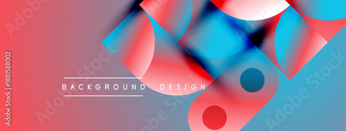 Abstract geometric shapes overlap, creating vibrant color gradients. Pink, blue hues dominate design, text reads background design.
