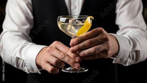Minimal Bartender Holding Cocktail