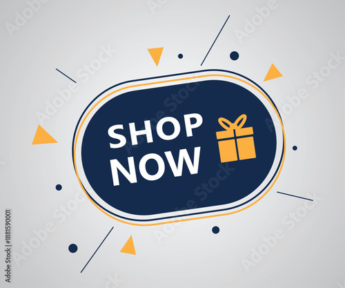 Modern Shop Now Banner with Shopping Cart and Yellow Accents