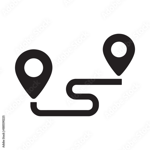 a black line with two map pins on a white background