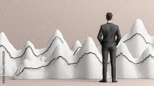 Wallpaper Mural leadership scene with a single figure overlooking abstract data horizons and soft gradients Torontodigital.ca