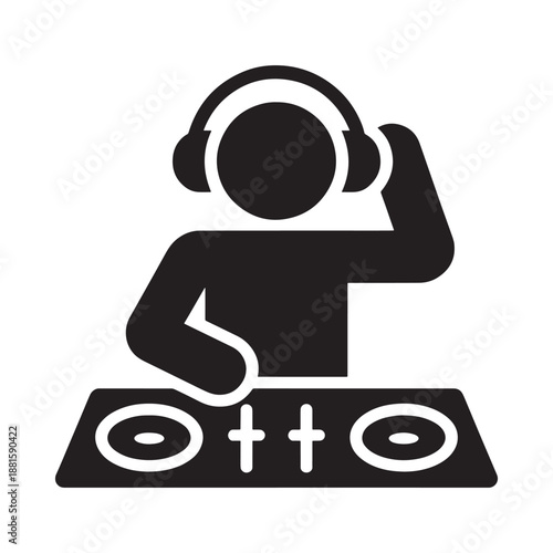 Dj wearing headphones and mixing music on a turntable