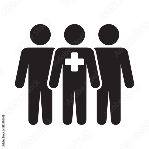 Three people icons with one medical symbol