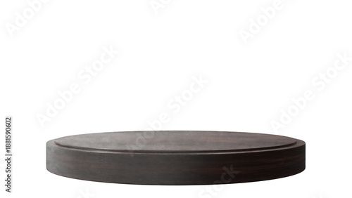 Empty Round Wooden Platform Against Black Background