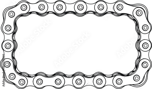 Bicycle chain frame vector, rectangular shape with rounded corners, mechanical link detail, black and white illustration