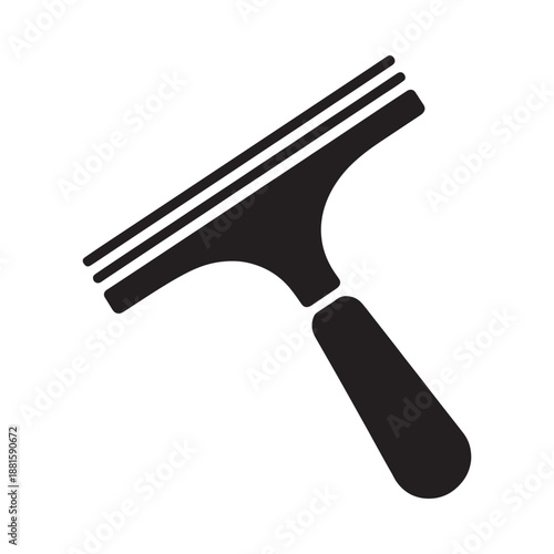 A black squeegee with a handle on a white background