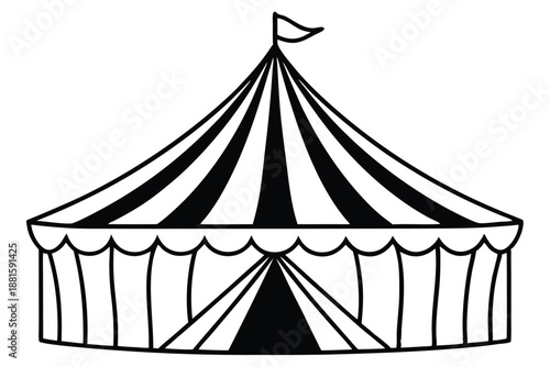 circus tent set silhouette line art vector illustration