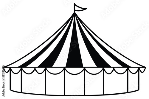 circus tent set silhouette line art vector illustration