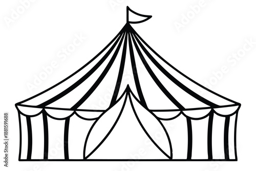 circus tent set silhouette line art vector illustration