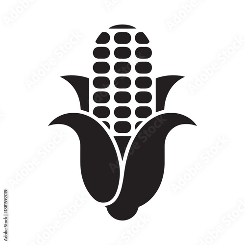 Simple black and white illustration depicting a single ear of corn