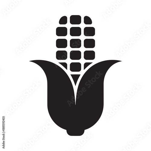 Simple black and white illustration depicting a single ear of corn
