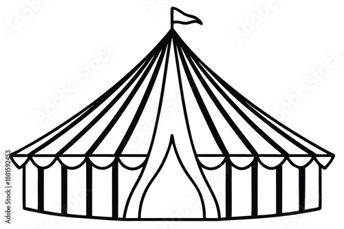 circus tent set silhouette line art vector illustration