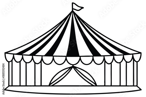 circus tent set silhouette line art vector illustration