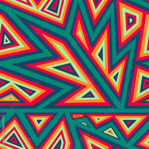 Teal and Red Geometric Grid Seamless pattern