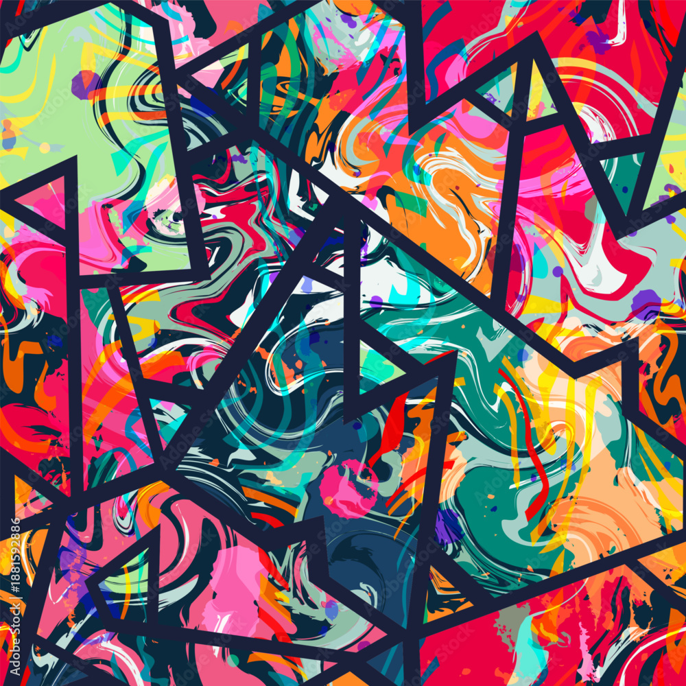 Obraz premium Red and Teal Artistic Graffiti Seamless pattern