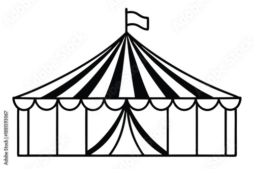 circus tent set silhouette line art vector illustration