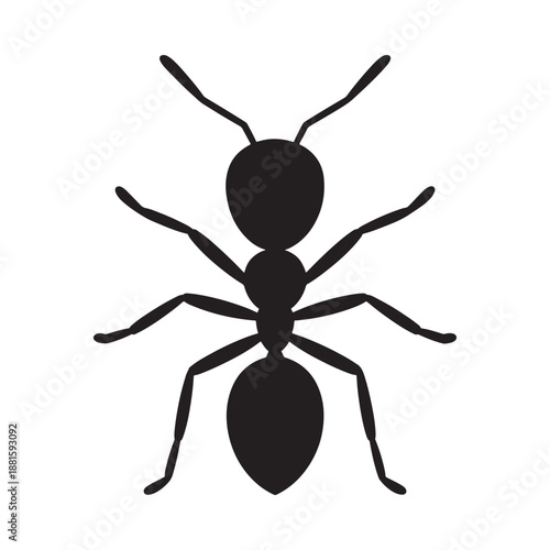Simple black silhouette of an ant showcasing its body structure clearly