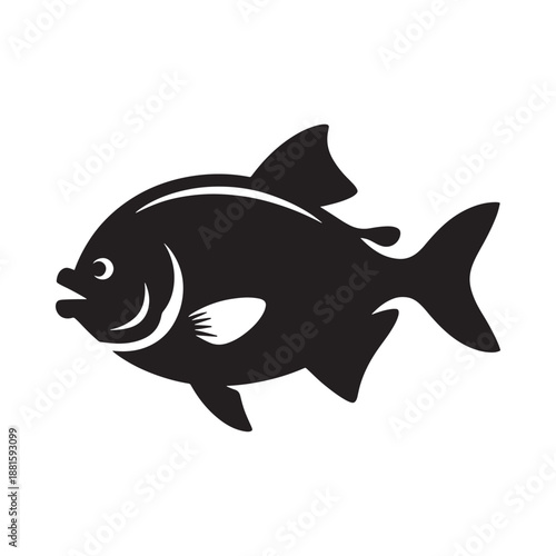 Simple black silhouette of a fish with noticeable fins and features