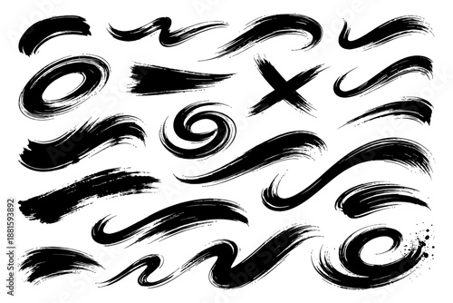 Black brush stroke collection: dynamic abstract art design elements.