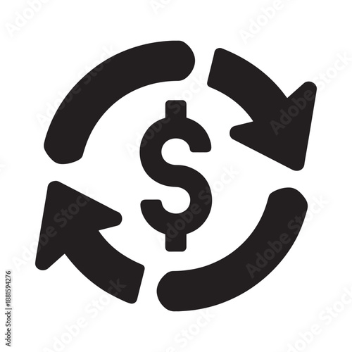 Circular arrows surrounding a dollar sign symbolizing financial flow and transactions