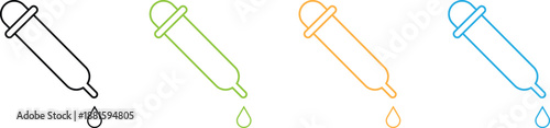 Dropper Pipette Line Icons Set for Medical and Laboratory Use