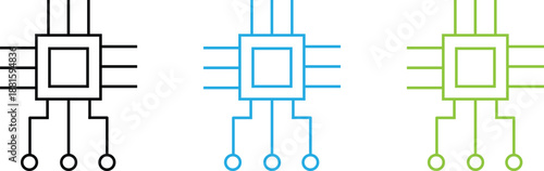 Microchip Processor Line Icon Set for Technology Concept