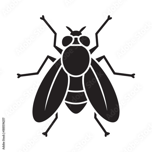 Canvas Print Simple black silhouette of a common housefly with visible wings and legs