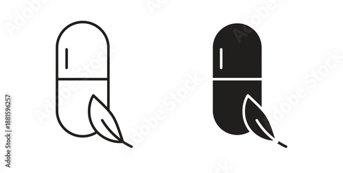 Herbal capsule icons. Outline icons vector collection. flat illustrations