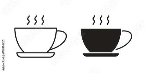 Hot coffee cup icons. Outline icons vector collection. flat illustrations