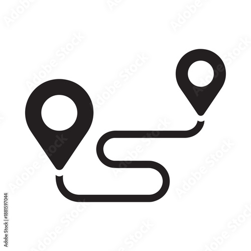 Route shown with two location markers and a connecting winding path