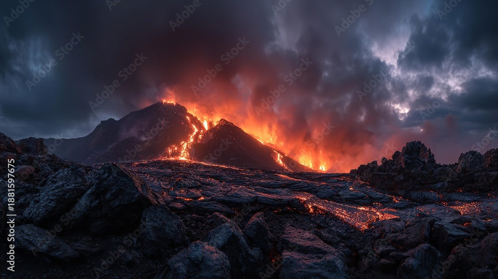 Fototapeta premium volcano eruption with hot lava