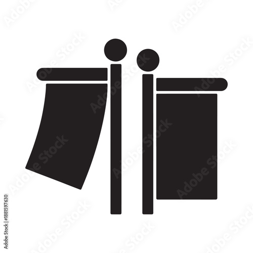 Simple black and white illustration of a clothes drying rack with laundry