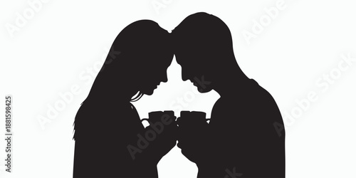 Tea Ritual: Capturing a quiet moment of togetherness, a silhouette of a couple delicately holds teacups, symbolizing warmth, connection, and the simple joys of sharing a moment.
