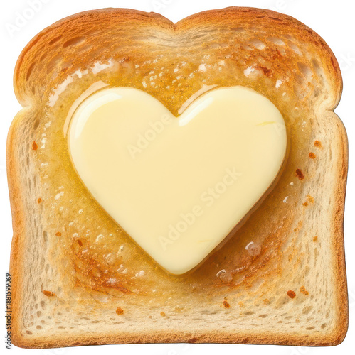 Crispy Toast png Golden Bread cutout Buttery Slice png Heart-shaped Butter cutout Melting Spread png Delicious Breakfast cutout Toasted isolated transparent background image