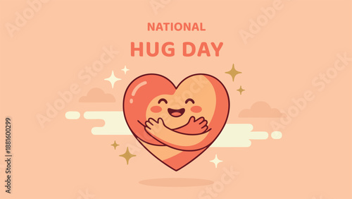 Cute Heart Hugging Itself National Hug Day Flat Vector Illustration