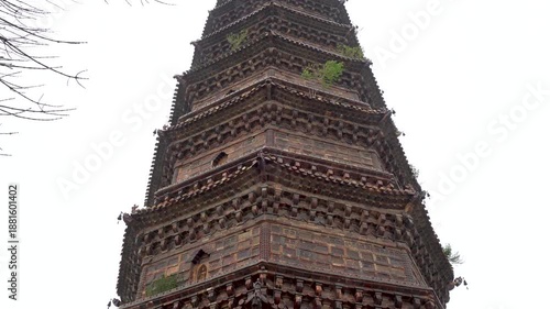 The Kaibao Temple Pagoda in the Iron Tower Park of Kaifeng City, Henan Province, China, was built in 1049 AD. It is the oldest and best-preserved glazed brick pagoda in China.