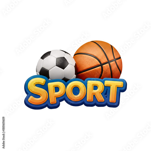 Wallpaper Mural A cartoon plastic style logo for sport with a soccer ball and a basketball Torontodigital.ca