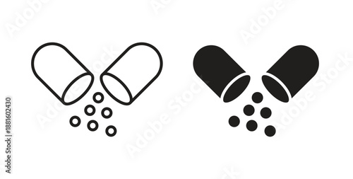 Open Capsule icons. Outline icons vector collection. flat illustrations