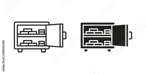 Open safe icons. Outline icons vector collection. flat illustrations
